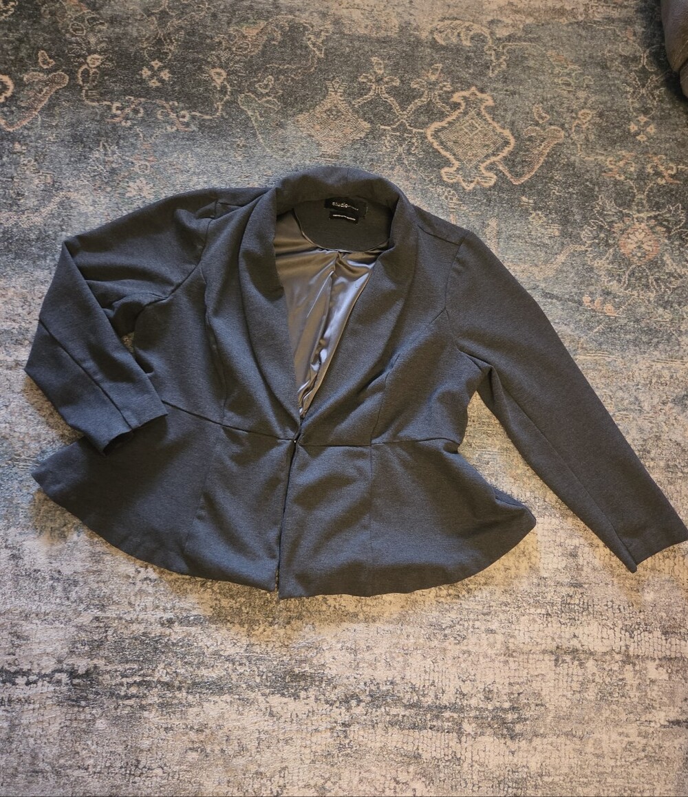 Studio by Torrid Grey Premium Ponte Peplum Blazer - Plus Size Measures XL